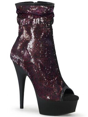 Burgundy Sequin 6" Platform Peep Toe Ankle Boots | Festival Dance Heels